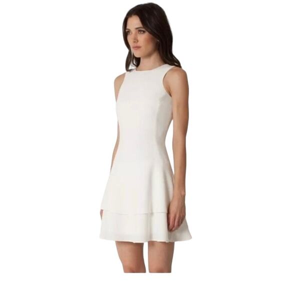 Black Halo white ruffled sleeveless mini Cheryle dress size 0 - Picture 4 of 7